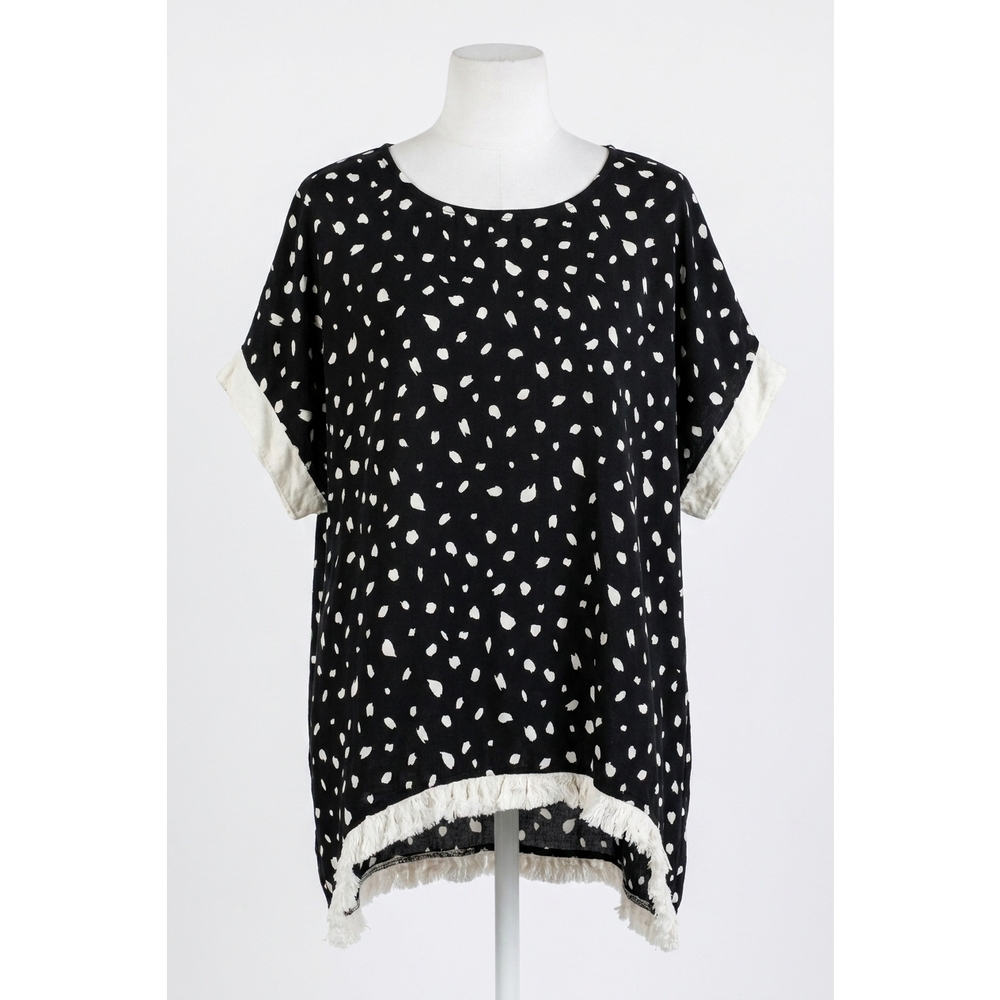 NEW UMGEE dalmatian frayed hem top in black